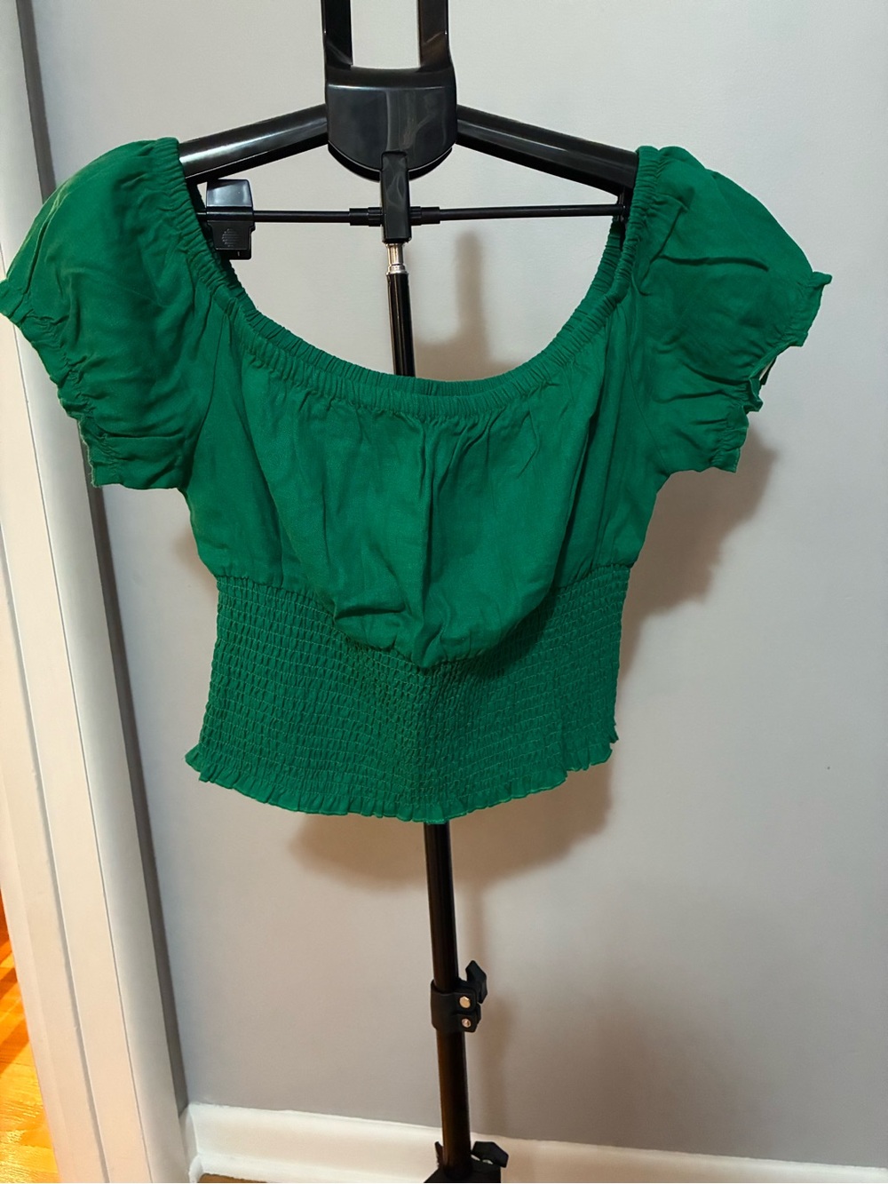 Guess Emerald Green Off-Shoulder Smocked Crop Top 2 for $30